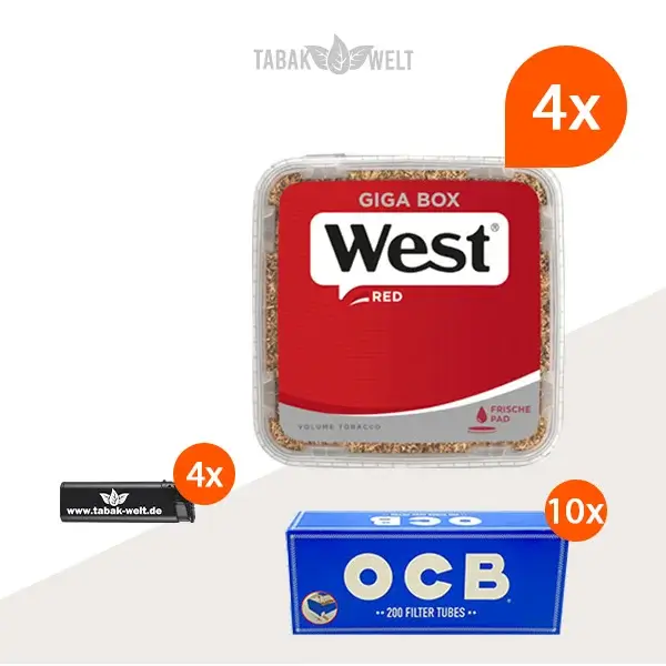 west-red-volumentabak-4x-giga-box-mit-2000-ocb-filterhuelsen