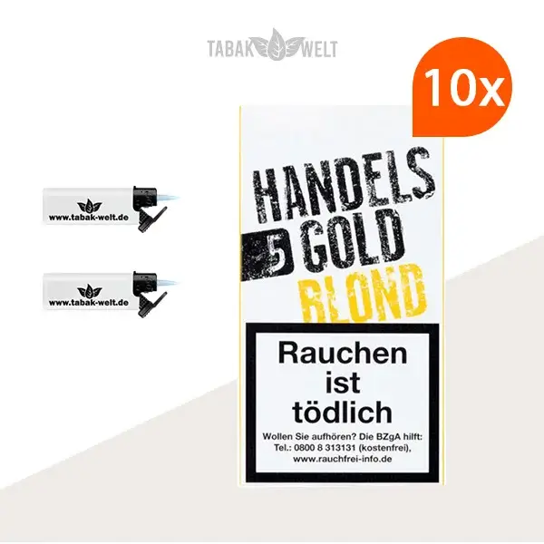 Handelsgold Blond Zigarillos 10 x 5 Stück mit Feuerzeugen