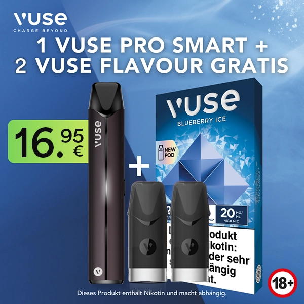 1 VUSE PRO SMART + 2 VUSE FLAVOUR BLUEBERRY ICE GRATIS