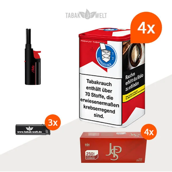 Marlboro Red Feinschnitt-Tabak 4x Dose mit 1000 JPS Special Size Filterhülsen