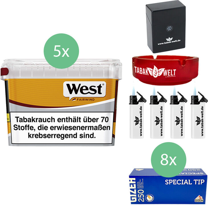 West Yellow 5 x Mega Box mit 2000 King Size Hülsen 