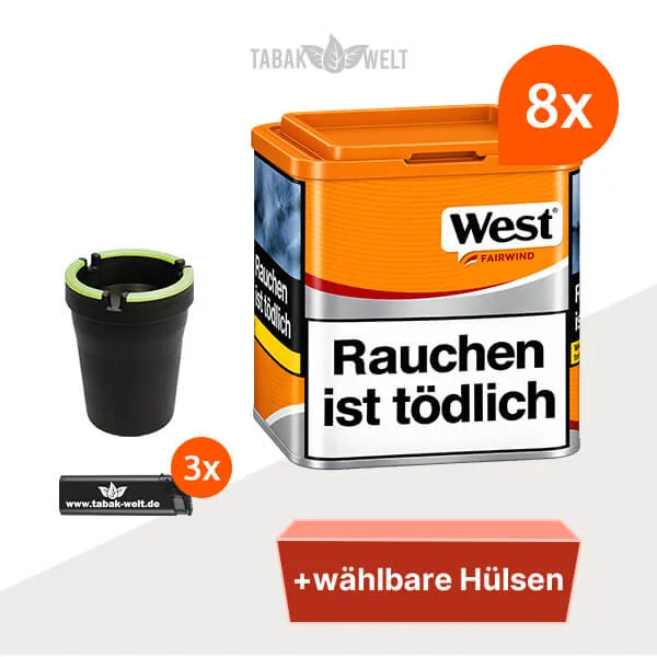 West Yellow Volumentabak 8er-Dosen-Set mit Etui und wählbaren Zigarettenhülsen