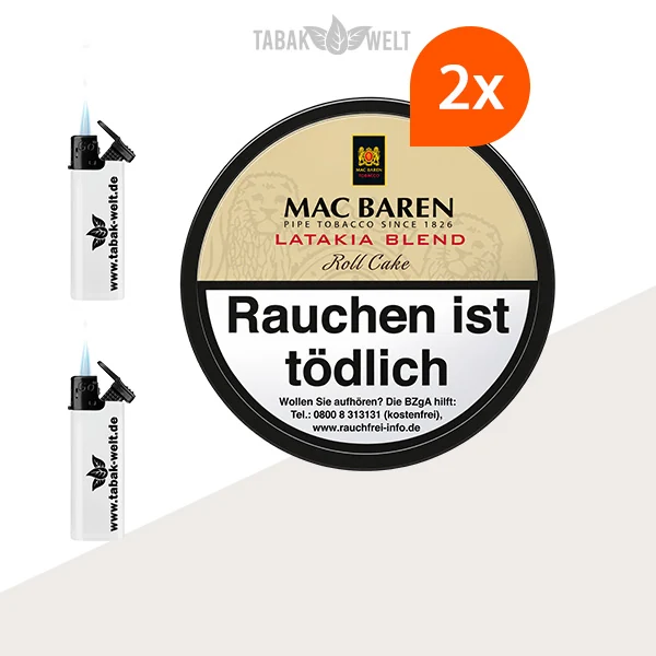 Mac Baren Latakia Pfeifentabak 2er-Dosen-Set mit Feuerzeugen