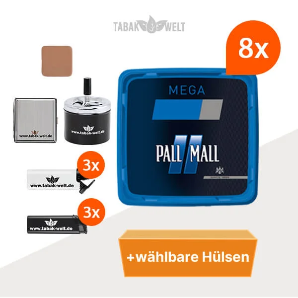 Pall Mall Tabak Blau 8 x Mega Box mit Wählbaren Hülsen Pall Mall Tabak Blau 8 x Mega Box mit Wählbaren Hülsen
