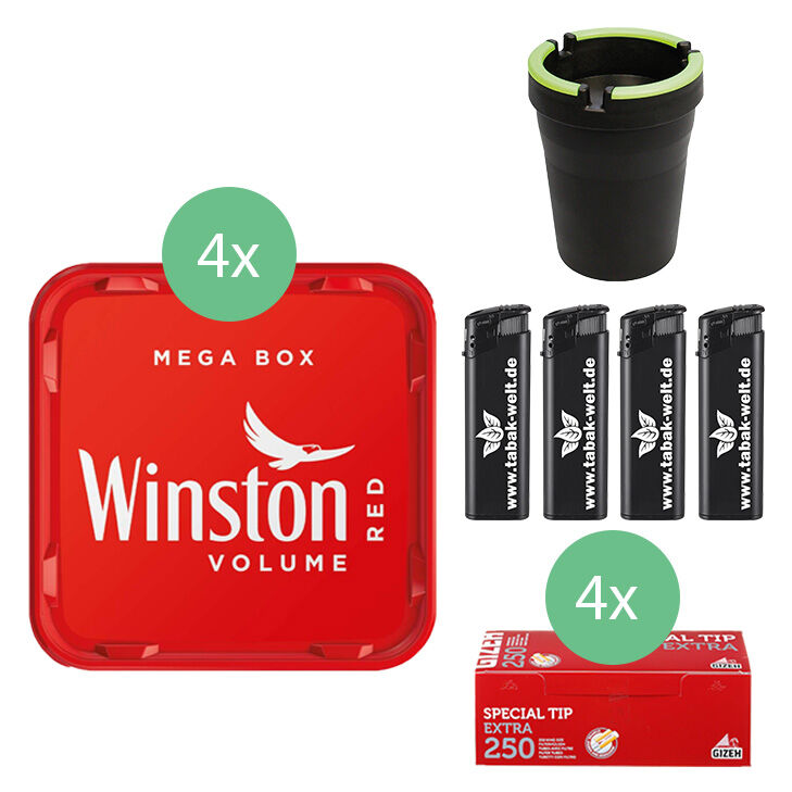 Winston Tabak 4 x Mega Box mit 1000 Special Tip Extra Size Hülsen