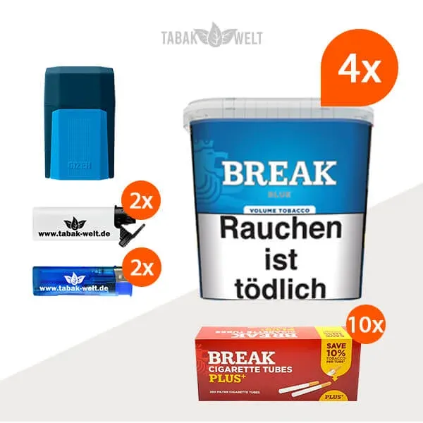 break-blue-volumentabak-4x-giga-box-mit-2000-plus-huelsen-und-feuerzeugen