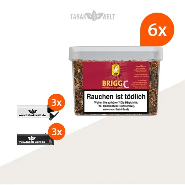 Brigg C (Cherry) Pfeifentabak 6x Eimer mit Feuerzeuge