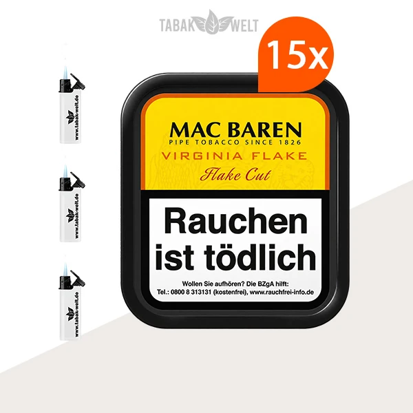 Mac Baren Virginia Flake 15 Dosen mit Feuerzeugen