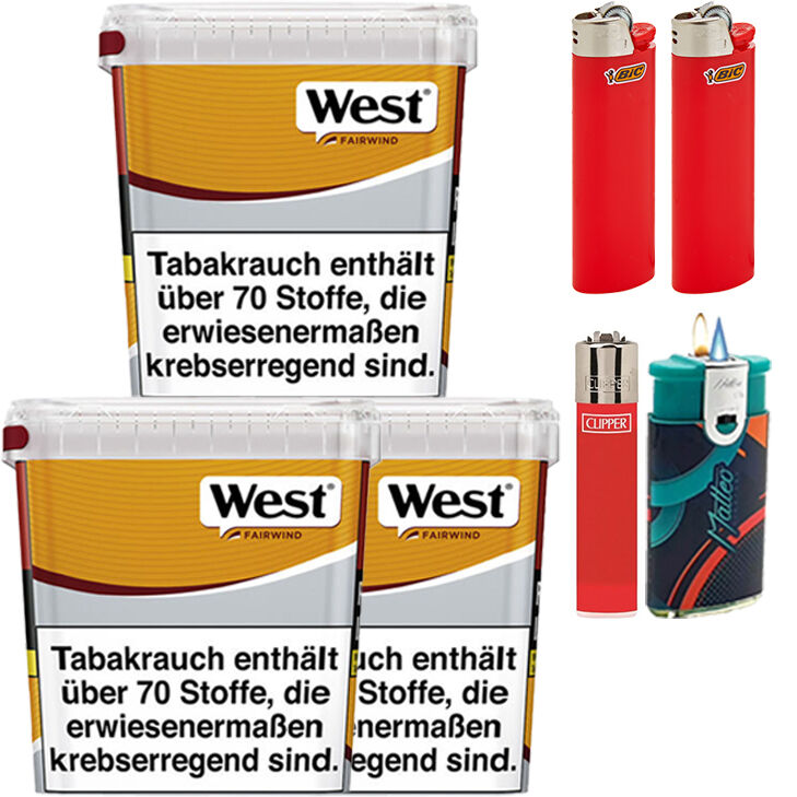 West Volumentabak Yellow 3 x Giga Box mit Feuerzeugen