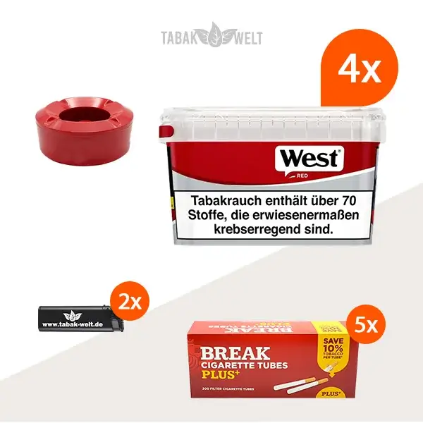 west-red-volumentabak-4x-mega-box-mit-1000-plus-size-huelsen-und-windaschenbecher