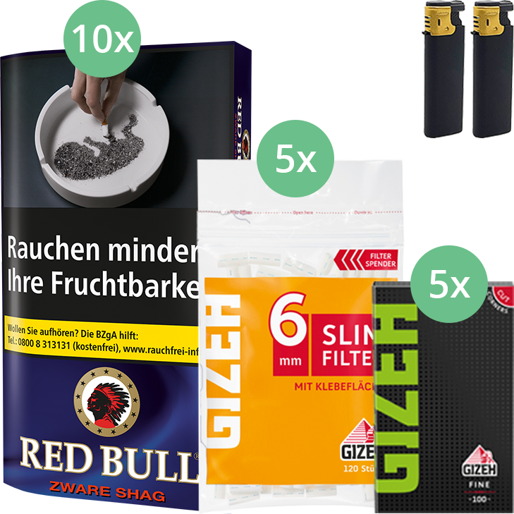 Red Bull Zware Shag 10 x 40g mit Gizeh Blättchen und Filter
