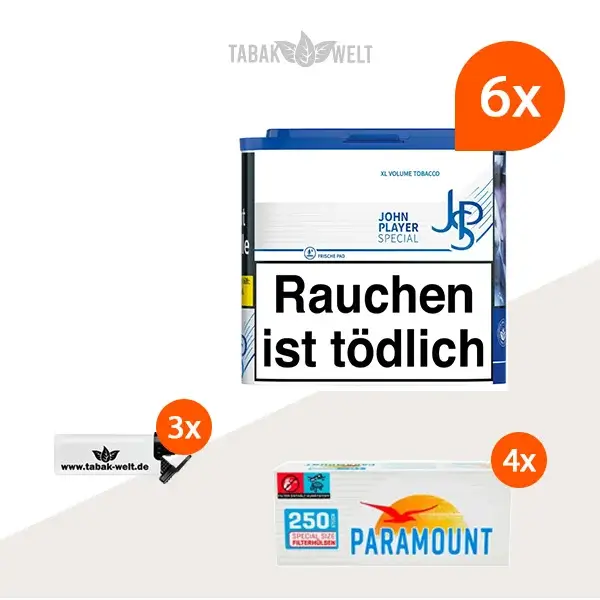 jps-john-player-blue-volumentabak-6x-dose-mit-1000-special-size-filterhuelsen-und-sturmfeuerzeugen