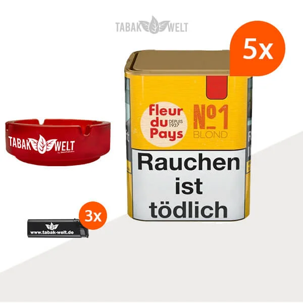 Fleur du Pays No. 1 Blond Drehtabak 5x Dose mit Aschenbecher