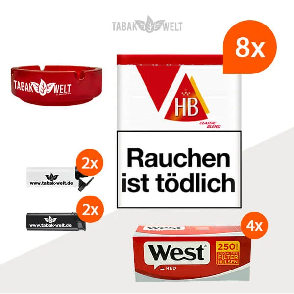 hb-feinschnitt-tabak-classic-blend-8x-dose-mit-1000-filter-huelsen-und-feuerzeugen