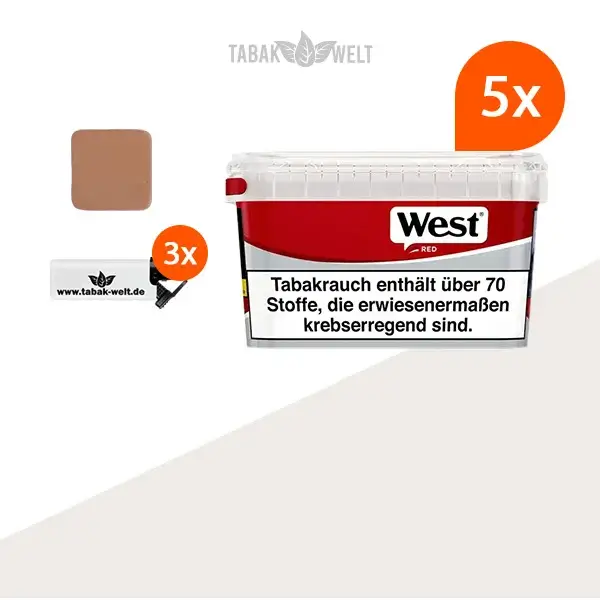 west-red-volumentabak-5x-mega-box-mit-tabakbefeuchter