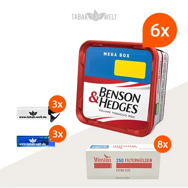 Benson und Hedges Red Volumentabak 6x Mega Box mit 2000 Extra Size Hülsen