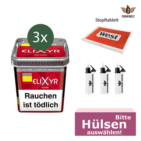 Elixyr Volumentabak Red 3 x Eimer mit wählbaren Filterhülsen und Sportflasche