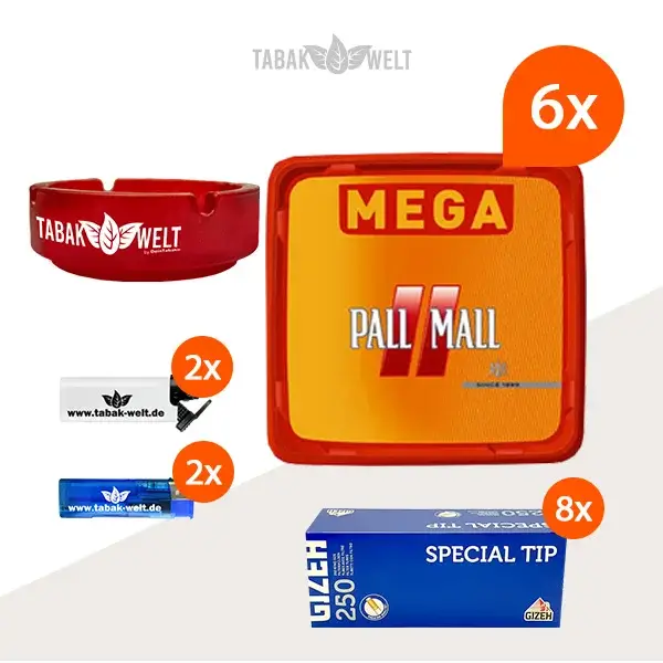 Pall Mall Allround Red Volumentabak 6x Mega Box mit 2000 Special Tip Hülsen