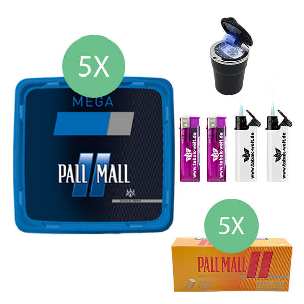 5 x pall mall blau volumentabak mit 1000 pall mall allround hülsen