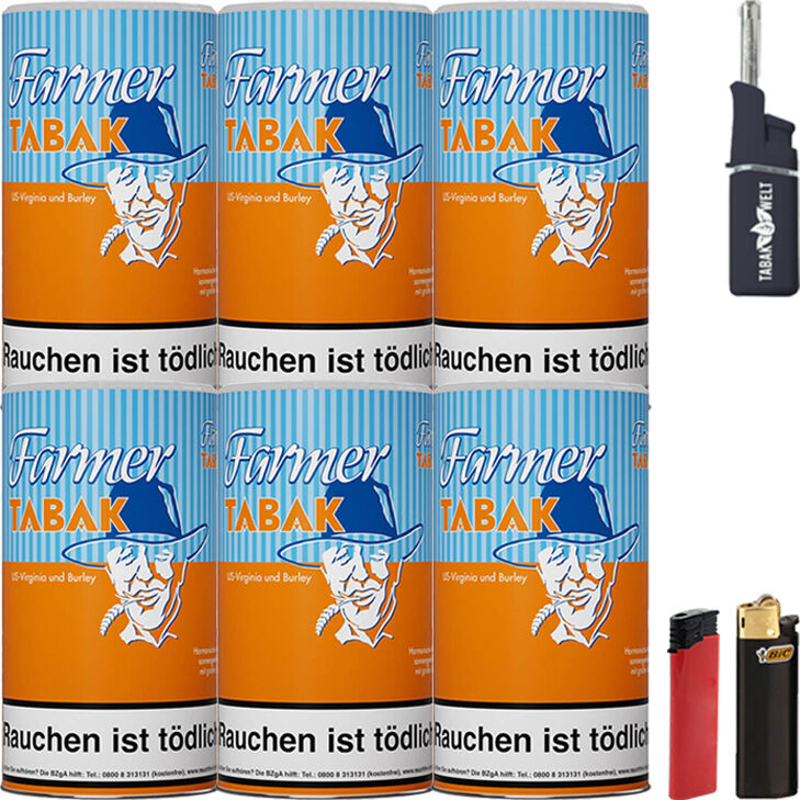 Farmer 6 x 160g Pfeifentabak mit Feuerzeugen