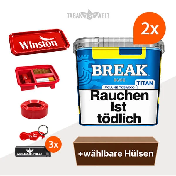 Break Blue Volumentabak im 2er-Pack Titan-Box mit wählbaren Hülsen und Aktionszubehör