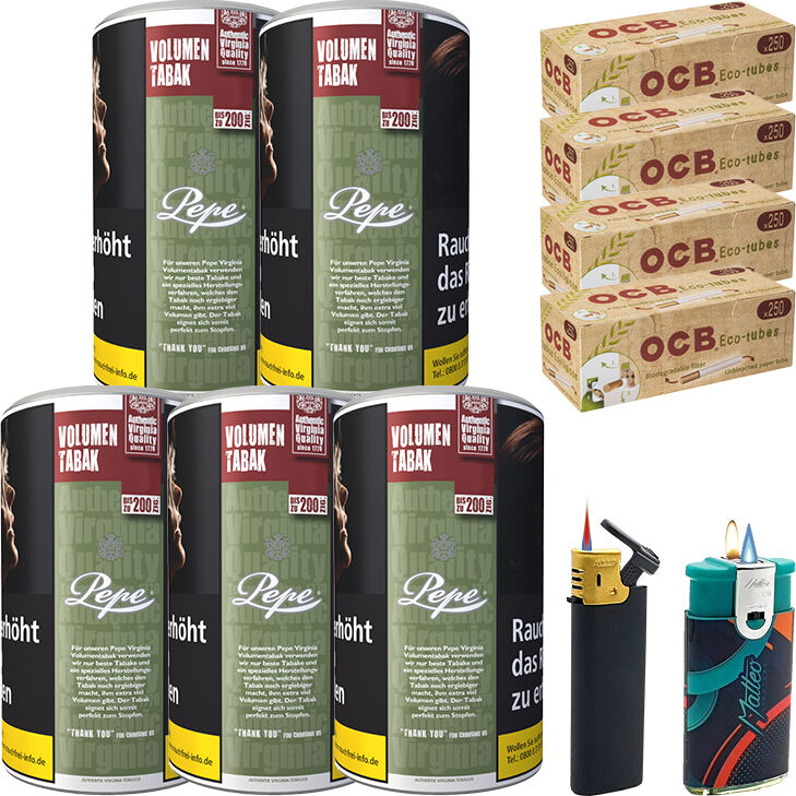 Pepe Rich Green 5 x 85g mit 1000 Eco-Tubes Hülsen