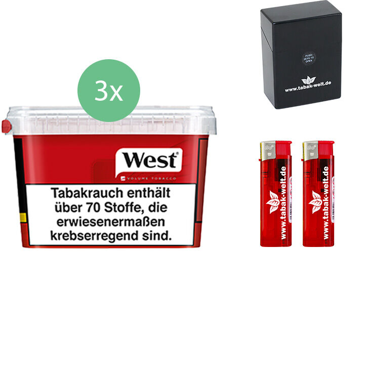 West Tabak Red 3 x Mega Box mit Zigarettenbox