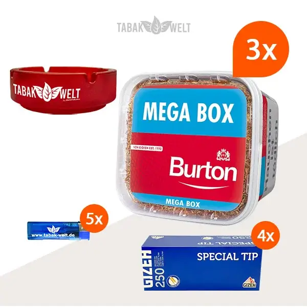burton-red-volumentabak-3x-mega-box-mit-1000-special-tip-king-size-huelsen-und-glas-aschenbecher