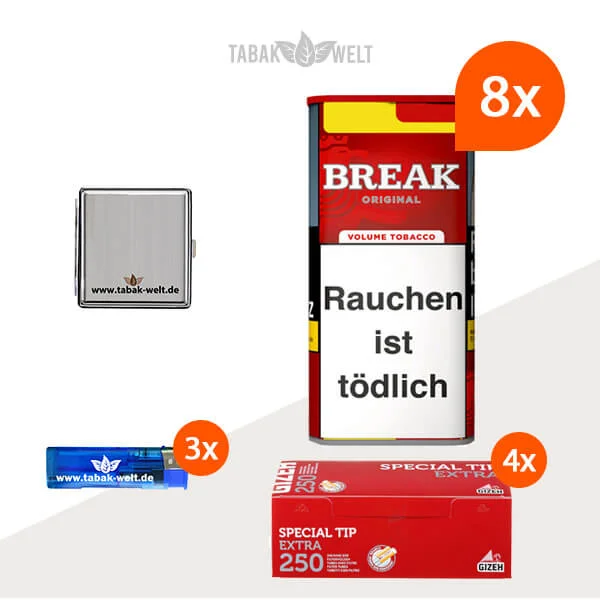 Break Volumentabak Original XXL 8 x Dose mit 1000 Gizeh Extra Size Hülsen
