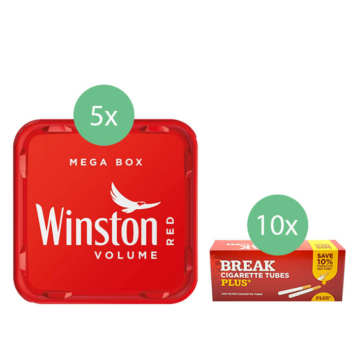 Winston Tabak 5 x Mega Box mit 2000 Plus Hülsen