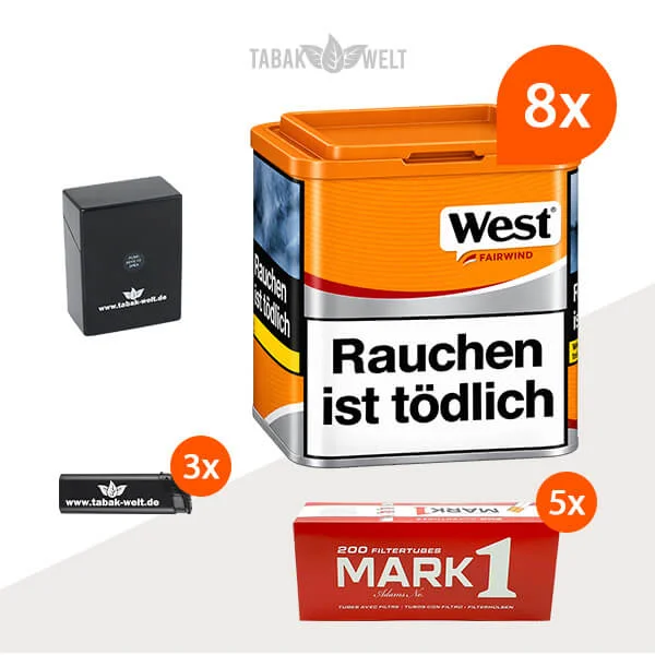 West Yellow Volumentabak 8 x Dose mit 1000 Filterhülsen und Etui