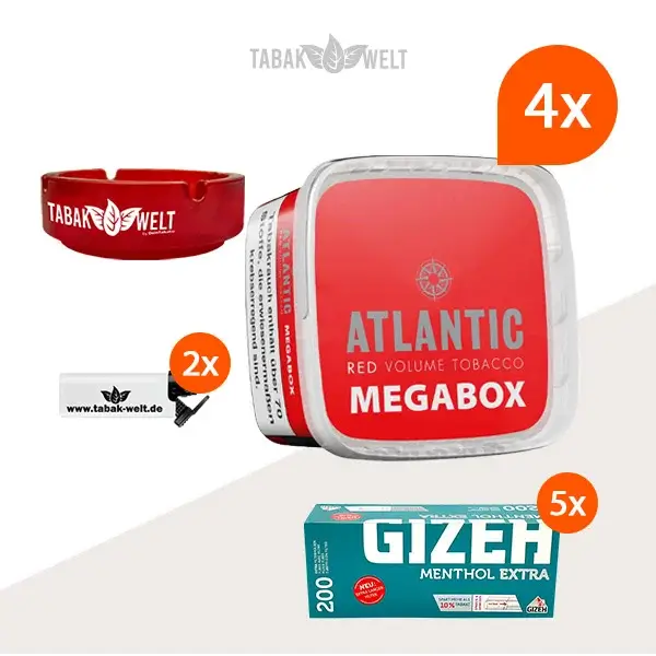 Atlantic Red Premium Volumentabak 4x Mega Box mit 1000 Menthol Extra Hülsen