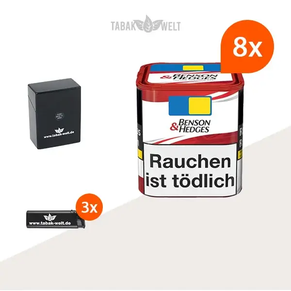 benson-und-hedges-volumentabak-8x-dose-mit-etui-und-feuerzeugen