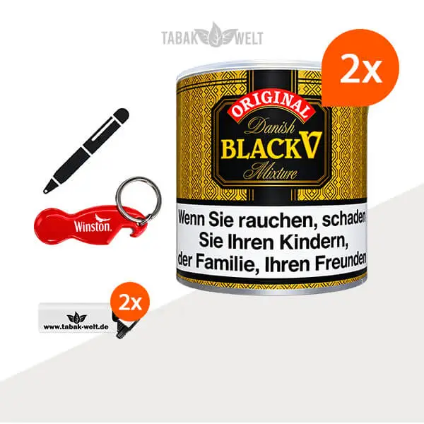 Danish Black V Pfeifentabak – 2 Dosen mit Flaschenöffner