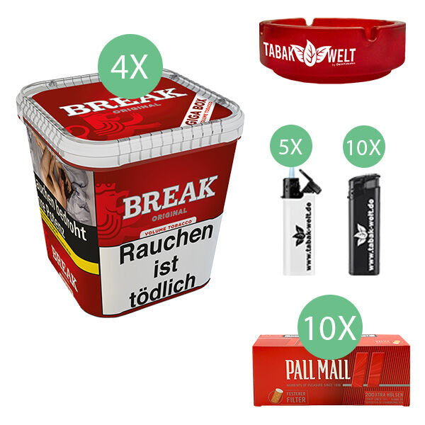 Break Original Tabak 4 x Giga Box mit 2000 Red Xtra Filterhülsen