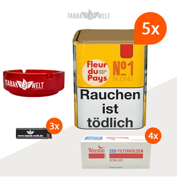 Fleur du Pays No. 1 Blond Drehtabak 5x Dose mit 1000 Extra Size Hülsen