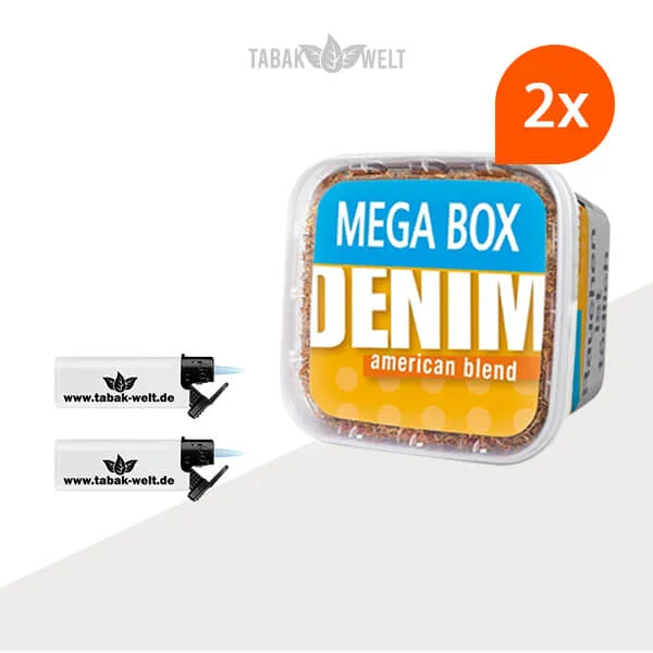 Denim Volumentabak 2x Mega Box mit Sturmfeuerzeugen