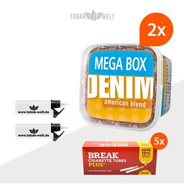 Denim Volumentabak 2x Mega Box mit 1000 Plus Filterhülsen