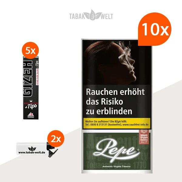 Pepe Dark Green Drehtabak 10x Pouch mit Blatt + Tips