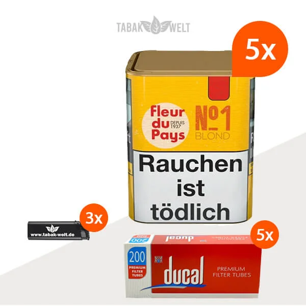 Fleur du Pays No. 1 Blond Drehtabak 5x Dose mit 1000 King Size Filterhülsen