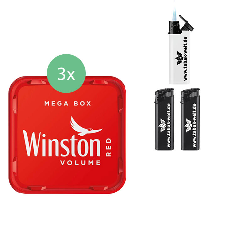 Winston Tabak 3 x Mega Box mit Feuerzeugen