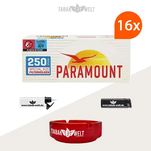 16x Paramount Special Size Filterhülsen 250er (4000 Stück) mit Aschenbecher