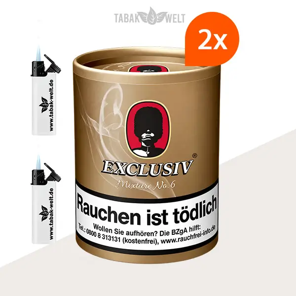 Exclusiv Mixture No. 6 Pfeifentabak Sherry Cherry, 2 XL-Dosen mit Feuerzeugen