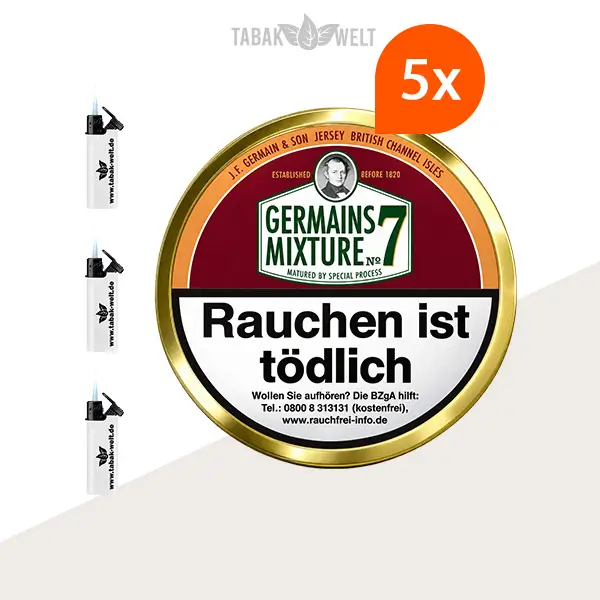 Germain’s Mixture No. 7 Pfeifentabak – 5 Dosen mit Feuerzeugen
