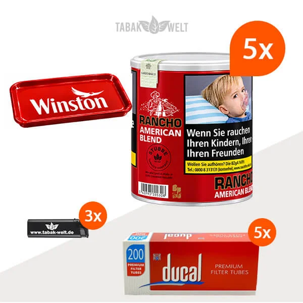 Rancho American Blend 5er-Pack mit fünf Dosen und 1.000 King Size Filterhülsen
