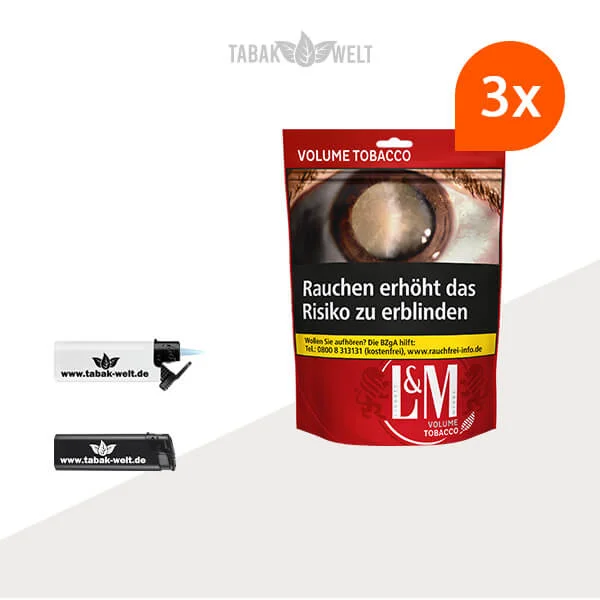 L&M Red Volumentabak 3x Beutel  mit Feuerzeugen