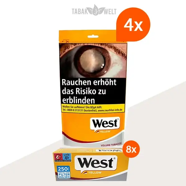 west-yellow-volumentabak-4x-grosse-beutel-mit-2000-special-size-filterhuelsen