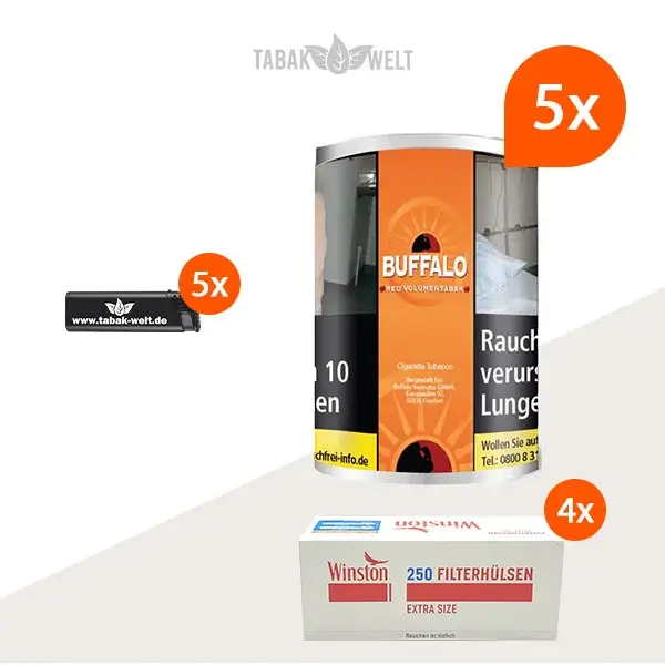 buffalo-red-volumentabak-5x-dose-mit-1000-extra-size-huelsen-und-feuerzeugen buffalo-red-volumentabak-5x-dose-mit-1000-extra-size-huelsen-und-feuerzeugen