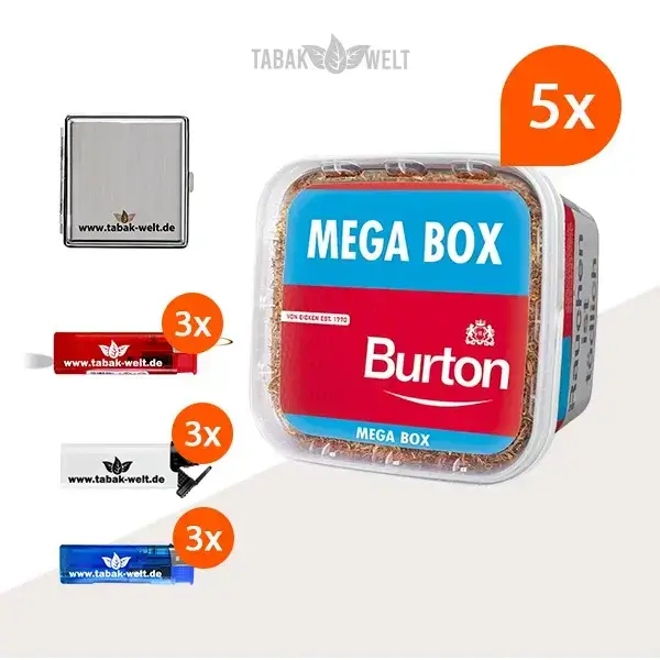 Burton Red Volumentabak 5x Mega Box mit Metall Etui
