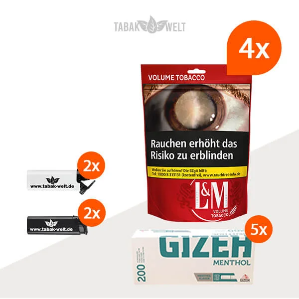 L&M Red Volumentabak 4x Beutel mit 1000 Menthol Filterhülsen
